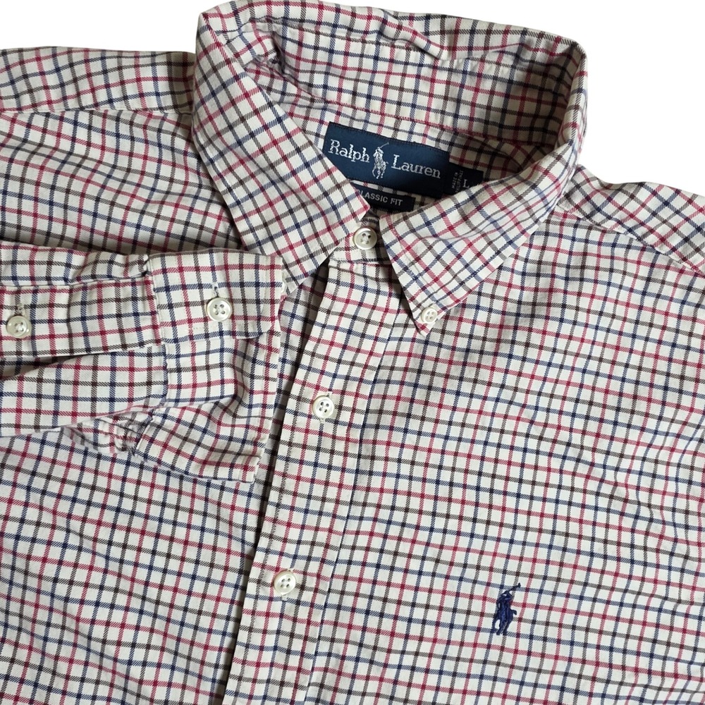Ralph Lauren Button Down Shirt Mens L Multi Color Plaid‎ Classic Fit Long Sleeve